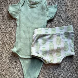 Kate Quinn Ribbed Mint Bodysuit and Milk Print Diaper Cover